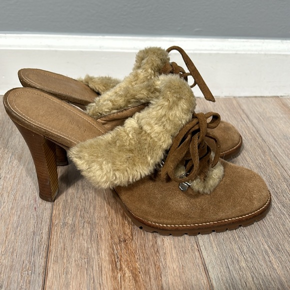 Gianni Bini stowe camel color suede and faux fur clog heel slip on 70’s  8.5 - Picture 3 of 17